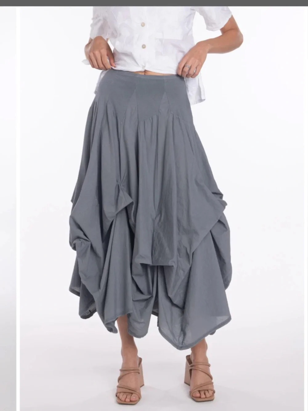 La Luz Gray Gathered Tulle Midi Skirt Size M - Picture 6 of 12